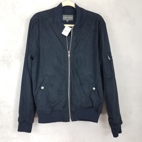 NEW Slate & Stone Men's M Zip Up Lightweight Bomber Jacket in Navy Blue - Picture 1 of 10